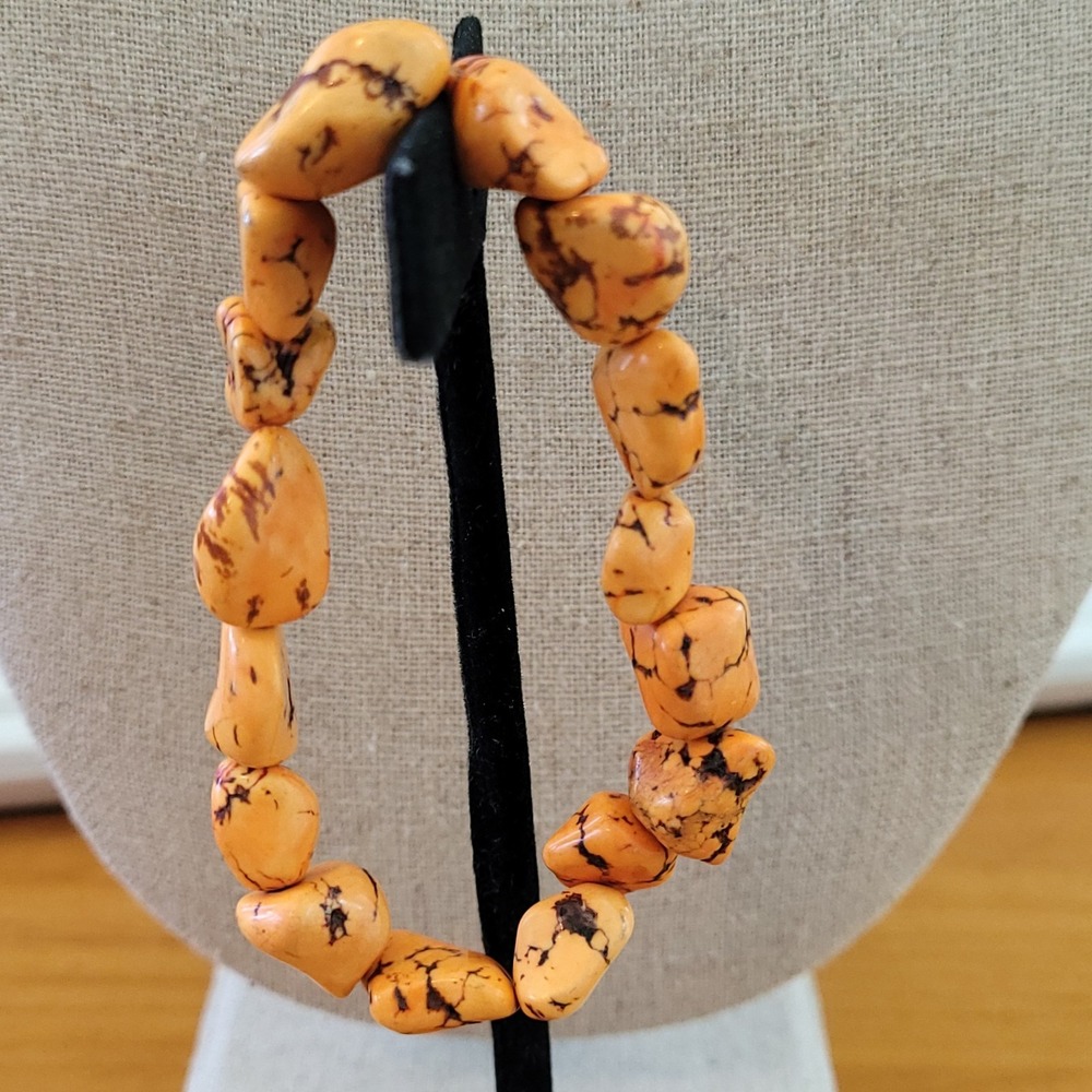 Vintage Orange Dyed Howlite Chunky Nugget Stretch Bracelet 21.09g
